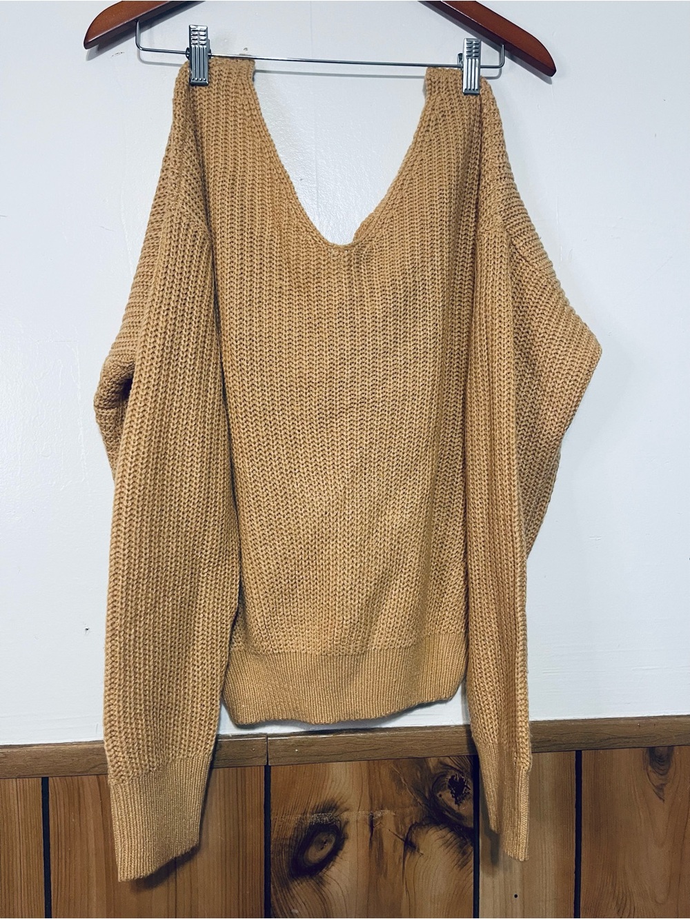 Fashion Nova Off-the-Shoulder Sweater in Camel